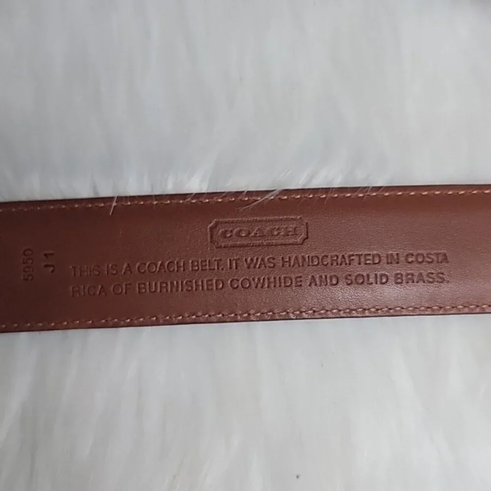 COACH Men's Dark Brown Gold Colored Brass Buckle Preppy Designer Leather Belt 42
